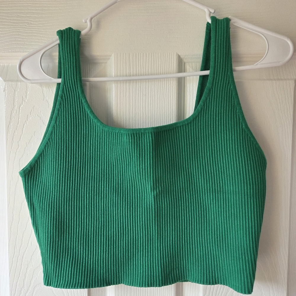 House Of Harlow Ribbed Crop Top M Green Tank Top